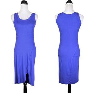 Heather Women's Purple Soft Ribbed Slim Sleeveless Knee Length Tank Dress